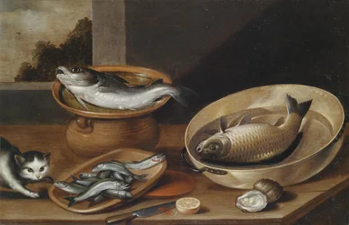 Fish Still Life with Cat